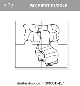 Cartoon Scarf. Educational children game - my first puzzle, printable worksheet, vector illustration. Coloring pages