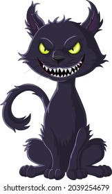 Cartoon scary black cat isolated on white background