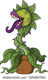 Cartoon scary carnivorous plant on white background