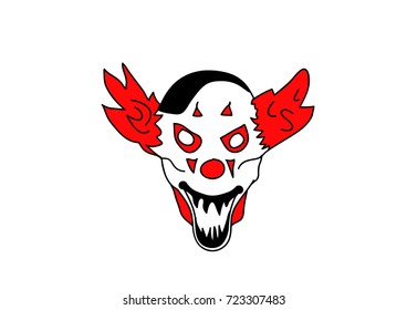 Cartoon scary and evil clown on a white background. Vector art.
