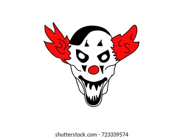 Cartoon scary and evil clown on a white background. Vector art.