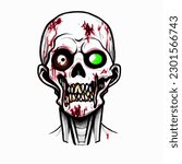 Cartoon scary fantasy zombie portrait drawing, vector EPS 10 illustration