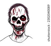 Cartoon scary fantasy zombie portrait drawing, vector EPS 10 illustration