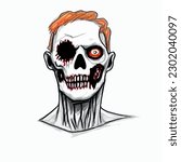 Cartoon scary fantasy zombie portrait drawing, vector EPS 10 illustration