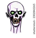 Cartoon scary fantasy zombie portrait drawing, vector EPS 10 illustration