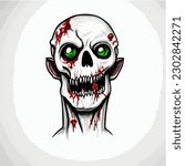 Cartoon scary fantasy zombie portrait drawing, vector EPS 10 illustration