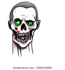 Cartoon scary fantasy zombie portrait drawing, vector EPS 10 illustration