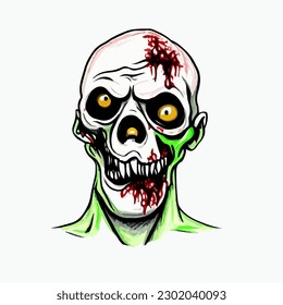 Cartoon scary fantasy zombie portrait drawing, vector EPS 10 illustration