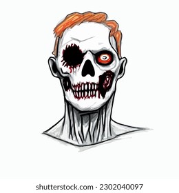 Cartoon scary fantasy zombie portrait drawing, vector EPS 10 illustration