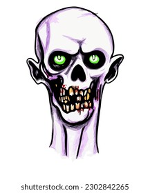 Cartoon scary fantasy zombie portrait drawing, vector EPS 10 illustration