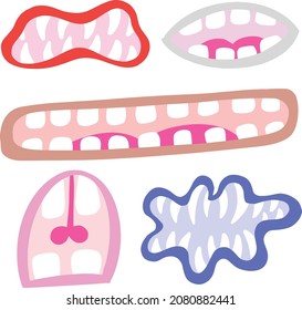 Cartoon Scary Funny Monster Mouth Illustration Collection with Teeth