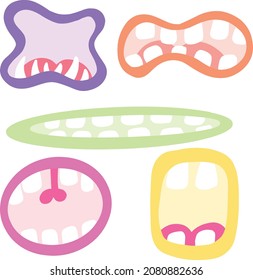 Cartoon Scary Funny Monster Mouth Illustration Collection with Teeth