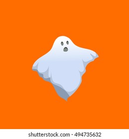 Cartoon scary ghost icon. Halloween simple gradient character isolated on orange background. Vector illustration.