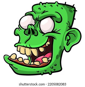 Cartoon scary green zombie character design. Halloween vector illustration isolated on white. 