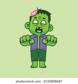 Cartoon scary green zombie Halloween theme illustration