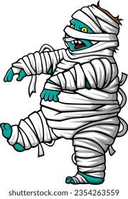 Cartoon scary halloween fat mummy walking of illustration