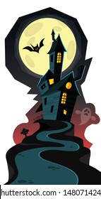 Cartoon scary haunted house.  Halloween illustration