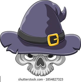 The cartoon of the scary head skull using the old witcher hat for the story book inspiration 