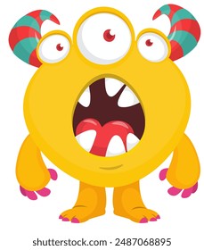 Cartoon scary monster alien with  many eyes and funny face expression.  Vector illustration isolated on white. Character For Halloween party or package design
