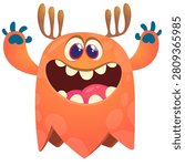 Cartoon scary monster character design with scary face expression waving hands. Vector illustration isolated on white