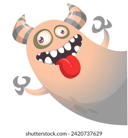 Cartoon scary monster with funny face expression waving hands . Vector illustration isolated on white. Halloween design