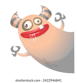 Cartoon scary monster with funny face expression waving hands . Vector illustration isolated on white. Halloween design