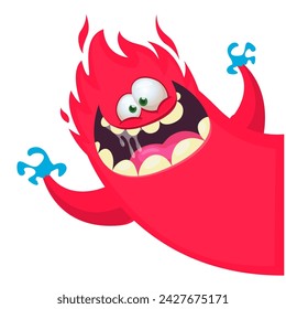 Cartoon scary monster with funny face expression waving hands . Vector illustration isolated on white. Halloween design