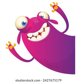 Cartoon scary monster with funny face expression waving hands . Vector illustration isolated on white. Halloween design