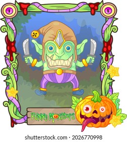 cartoon scary monster goblin, funny illustration