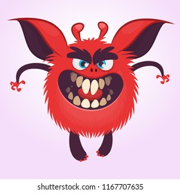 Cartoon scary red round monster illustration. Vector clipart
