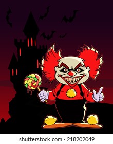 cartoon scary red-haired clown 