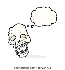 caricatura de calavera aterradora con burbuja de pensamiento