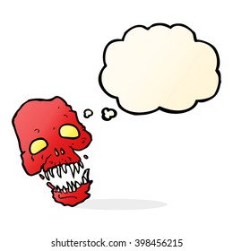 caricatura de calavera aterradora con burbuja de pensamiento