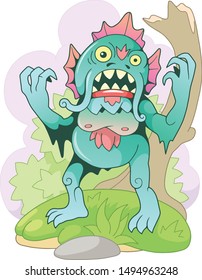 Cartoon Scary Swamp Monster, Funny Illustration