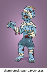 Cartoon scary zombie with bandages.