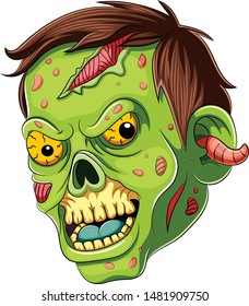 Cartoon scary zombie Face on white background