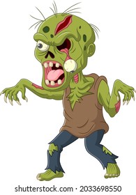 Cartoon scary zombie isolated on white background