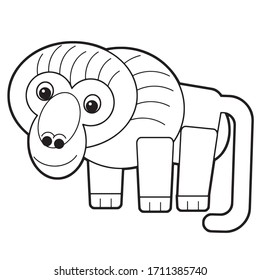 cartoon scene with baboon on white background vector sketch illustration for children
