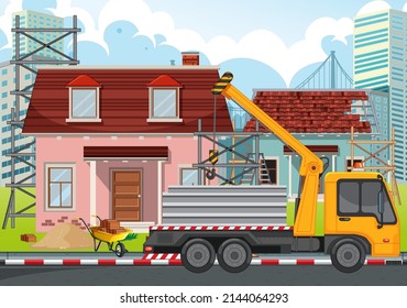 Escena de dibujos animados de la obra de construcción
