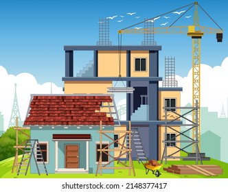 Escena de dibujos animados de la obra de construcción