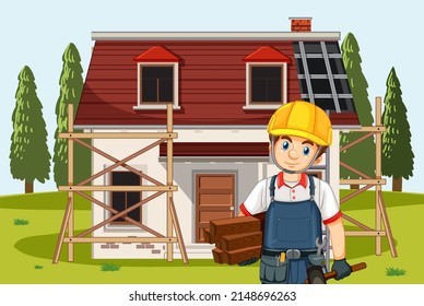 Cartoon scene of building construction site  illustration