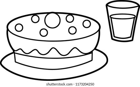 Cartoon scene with cake and drink - isolated - vector coloring page - illustration for children