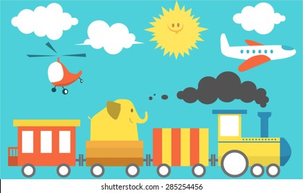 Cartoon scene of different transport