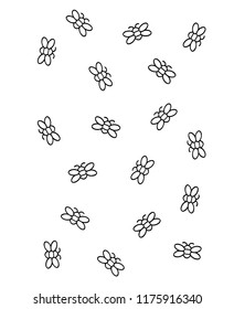 cartoon scene with flying insects like bees on white background - vector coloring page - illustration for children