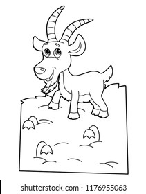 cartoon scene with happy goat on white background - vector coloring page - illustration for children