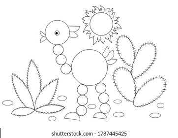 cartoon scene with a happy ostrich bird on a colored background vector illustration for children