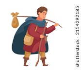 cartoon scene with medieval man on white background - illustration for children