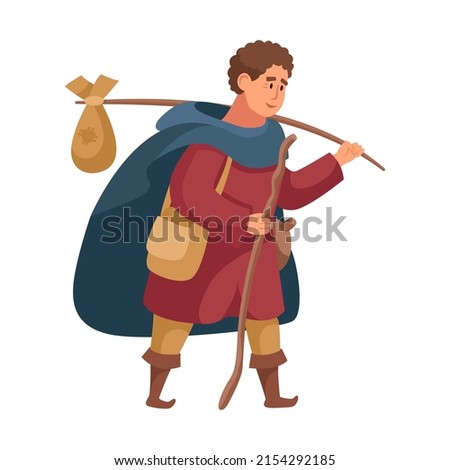 cartoon scene with medieval man on white background - illustration for children