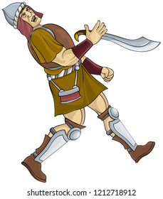 cartoon scene with soldier falling down isolated on white background - vector illustration for children
