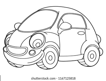 cartoon scene with vector car - coloring page - illustration for children